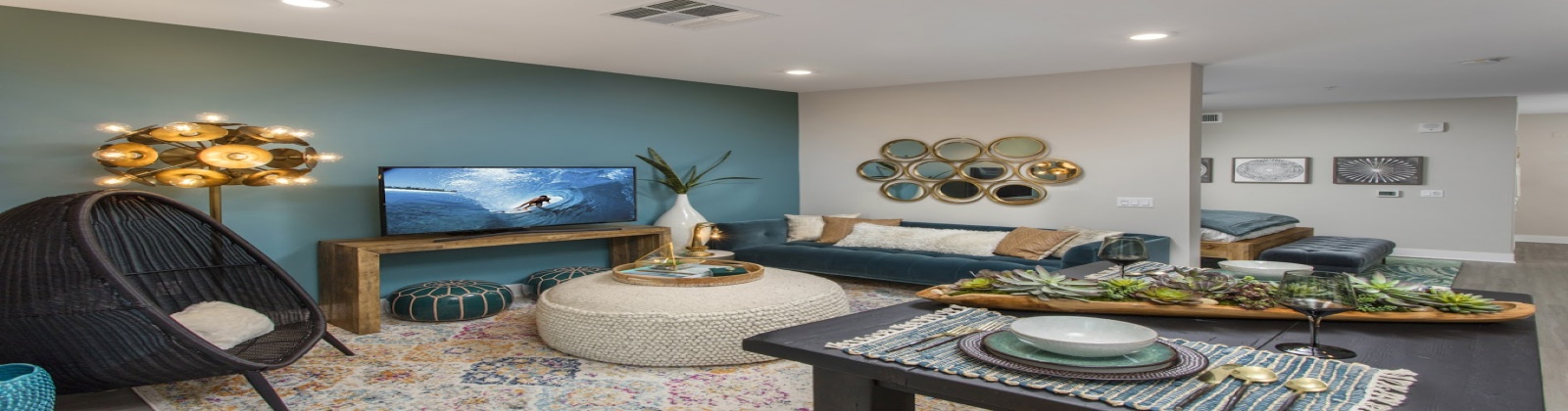 Contemporary wood-look plank flooring, ceiling fans Contemporary wood-look plank flooring, ceiling fans