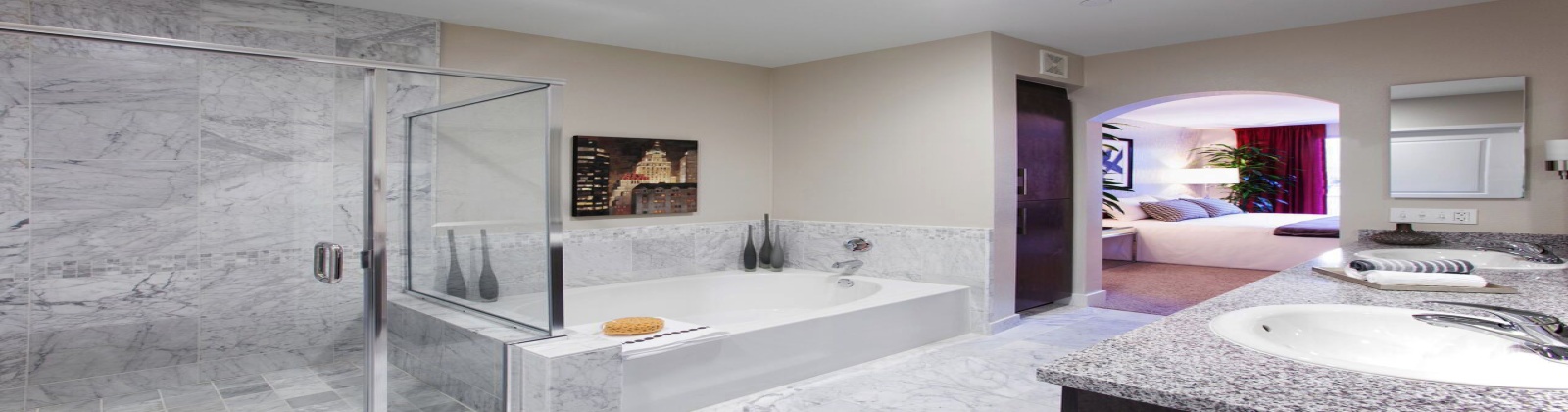 Dual bathroom vanities, soaking tub and separate stone tile shower Dual bathroom vanities, soaking tub and separate stone tile shower