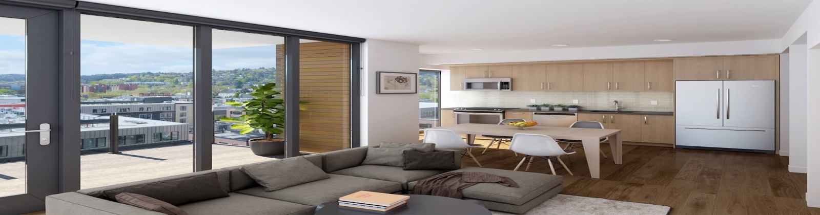 wood plank flooring, over sized windows, 10-14 foot ceilings, private balconies 