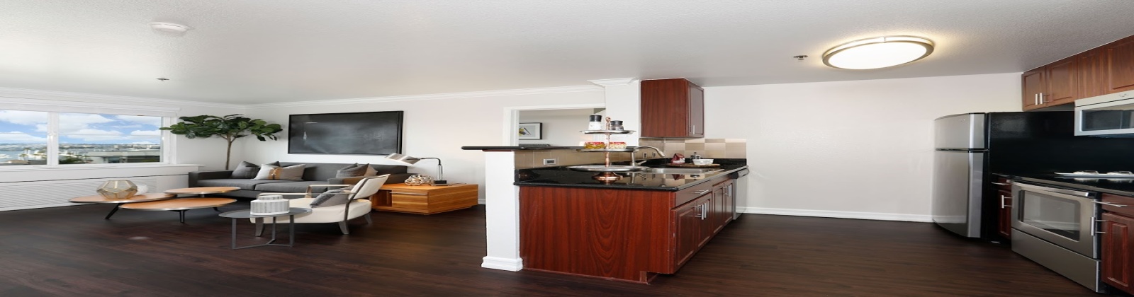 Stainless Steel Appliances, polished granite and quartz countertops, tile backsplash, wood style flooring 