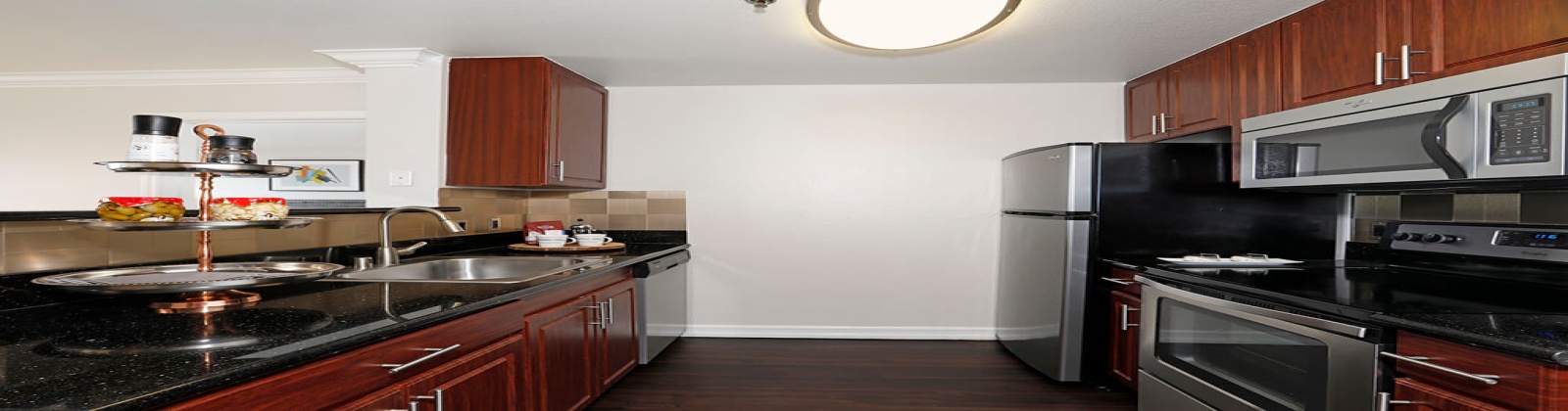 Stainless Steel Appliances, polished granite and quartz countertops, tile backsplash, wood style flooring 