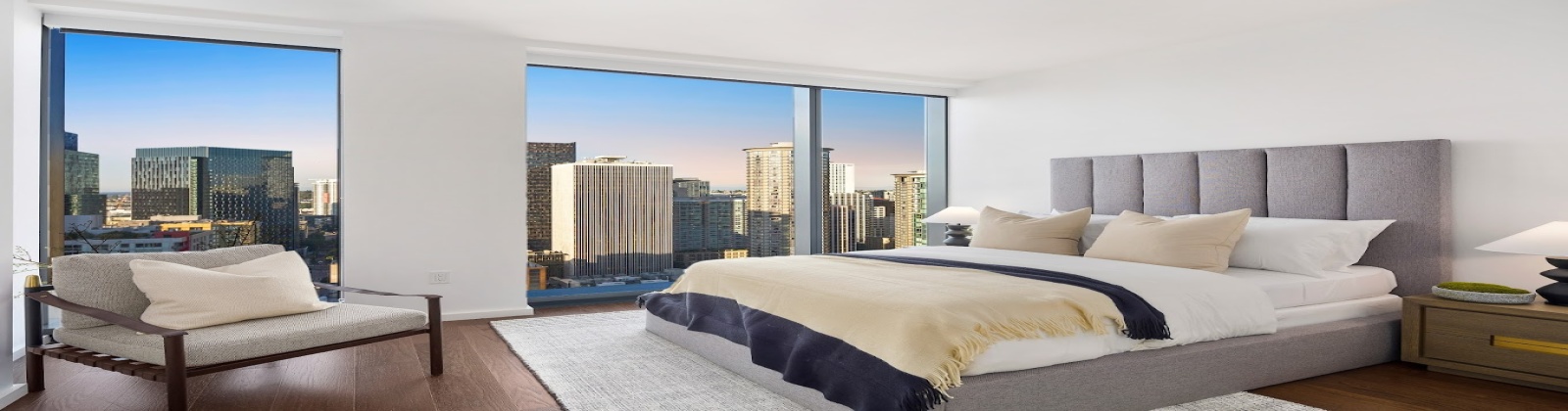 Wide plank wood flooring, floor to ceiling windows Wide plank wood flooring, floor to ceiling windows